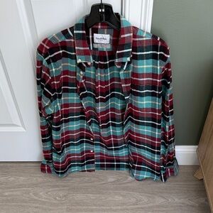 Goodfellow & Co Teal and Maroon Plaid Button-Up Shirt
